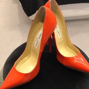 Jimmy choo orange patent leather pumps